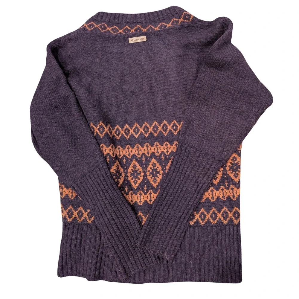 COLUMBIA Fair Isle Wool Blend Nordic Knit Sweater Purple Orange Womens Sz‎ SMALL